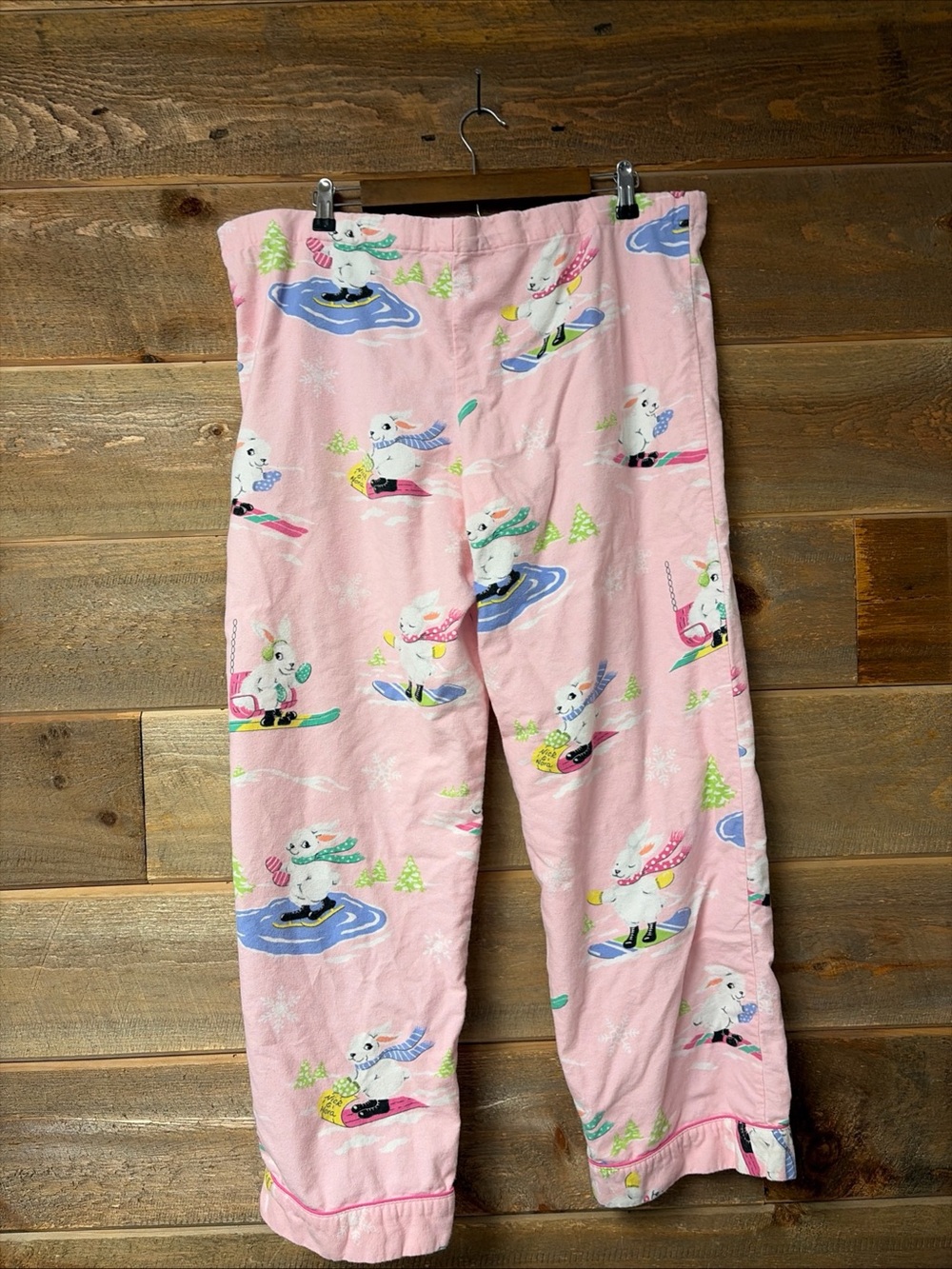 Nick and Nora Ski Bunnies Pajama Set Womens M Pink Flannel Long Sleeve Ski Sled - Picture 11 of 12